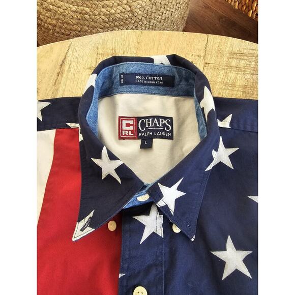 Chaps Ralph Lauren American Flag Button Down Shirt Men’s L Preppy Patriotic - Picture 6 of 8